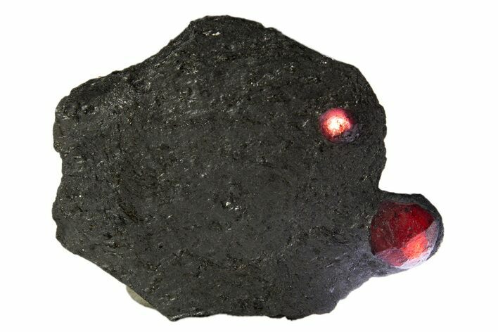 Plate of Two Red Embers Garnets in Graphite - Massachusetts #313422